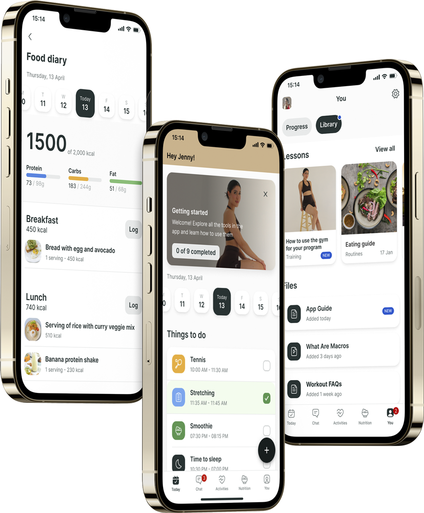 A mockup of the coaching app showcasing the features.